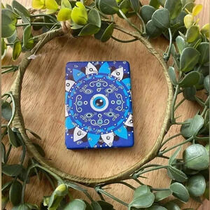 🆕 Evil Eye Themed Printed Rectangle Pocket Mirror Blue🆕